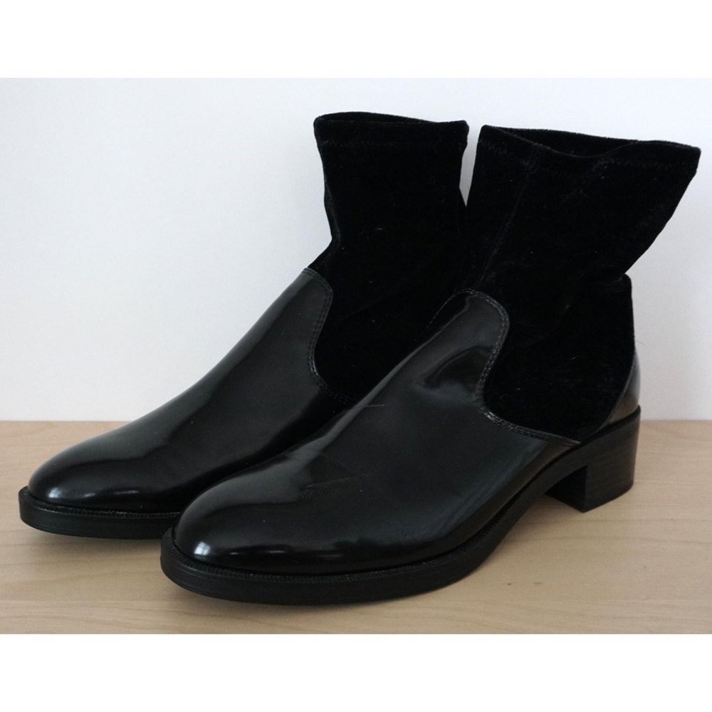 ZARA Stretch Velvet Black Faux Leather Boots Sz 38 - Picture 5 of 8